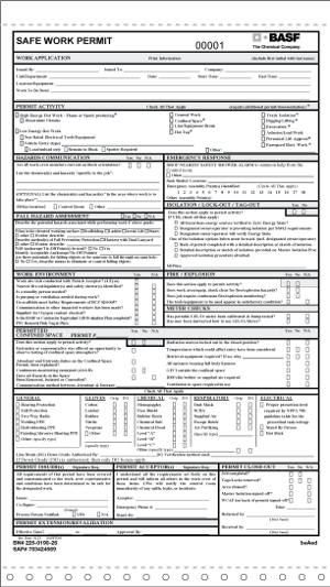 Safe Work Permit2 Part Form 50 Per Book Freeport Basf Client Portal 1150