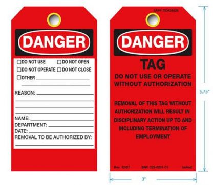 Danger Do Not Use Use or Operate without Authorization, (50 per package ...