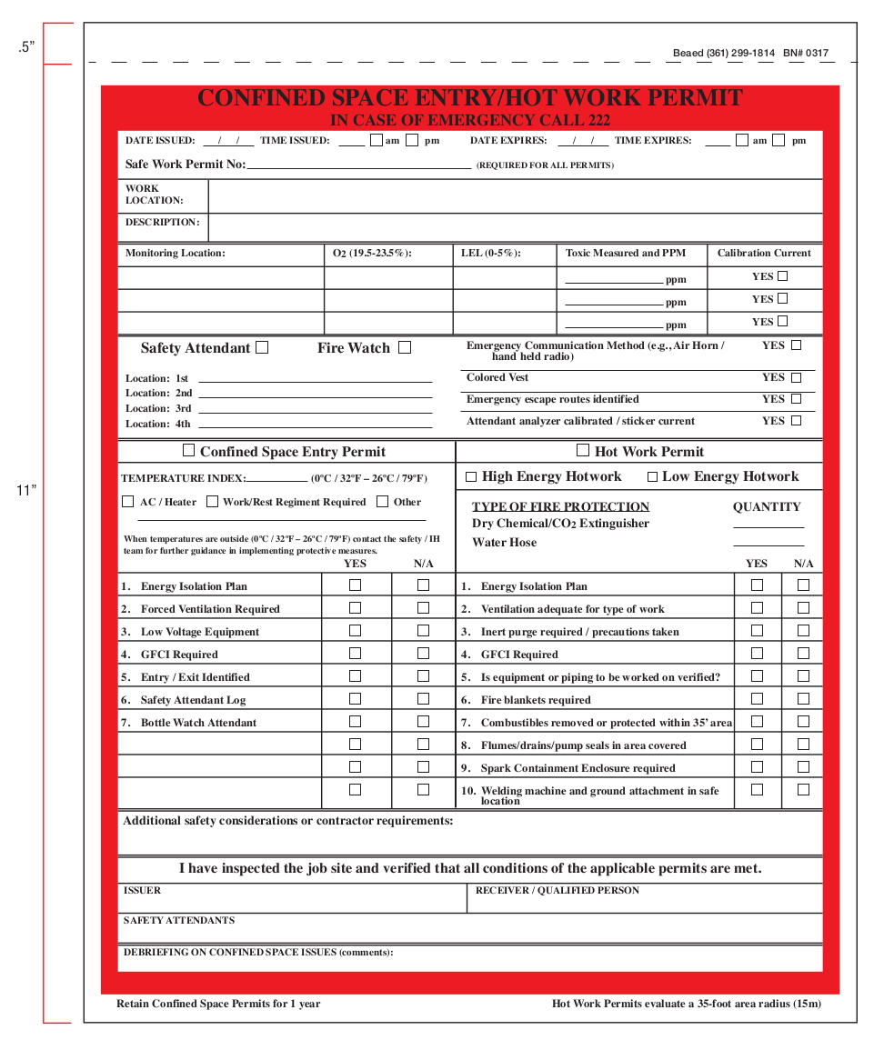 Hot Works Permit Template