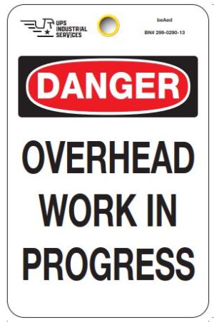 Danger Overhead Work Tag - 7" x 4.25" (Pkg of 50)