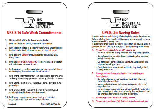 UPSIS Life Saving Rules 3.625” x 2.25”